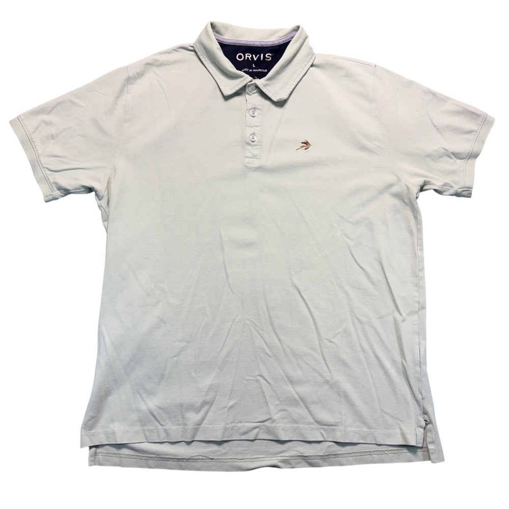 Orvis Mens Large Sage Green Short Sleeve Pique Polo Shirt Fly Fishing Logo